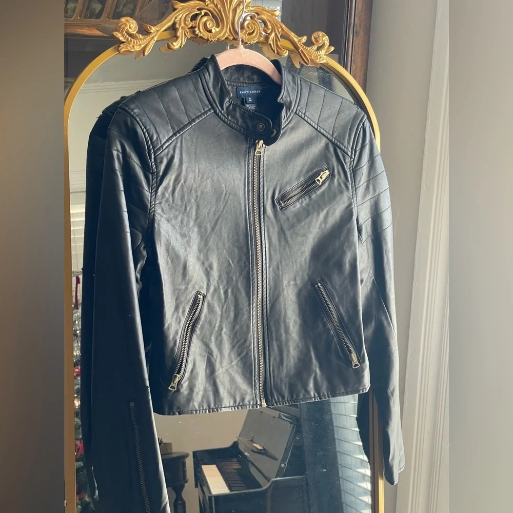 Polo Ralph Lauren Girls' XL Black Vegan Leather Moto Jacket